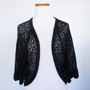 Lane Bryant Women's Short-Sleeve Knit Crochet Open-Front Black Bolero Cardigan